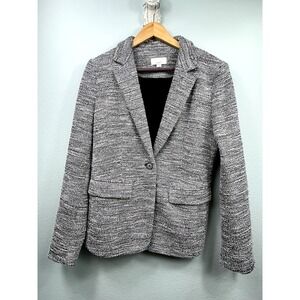 LOFT Women's Size 6 Blazer Tweed Black‎ & White Single Button Career Work Office